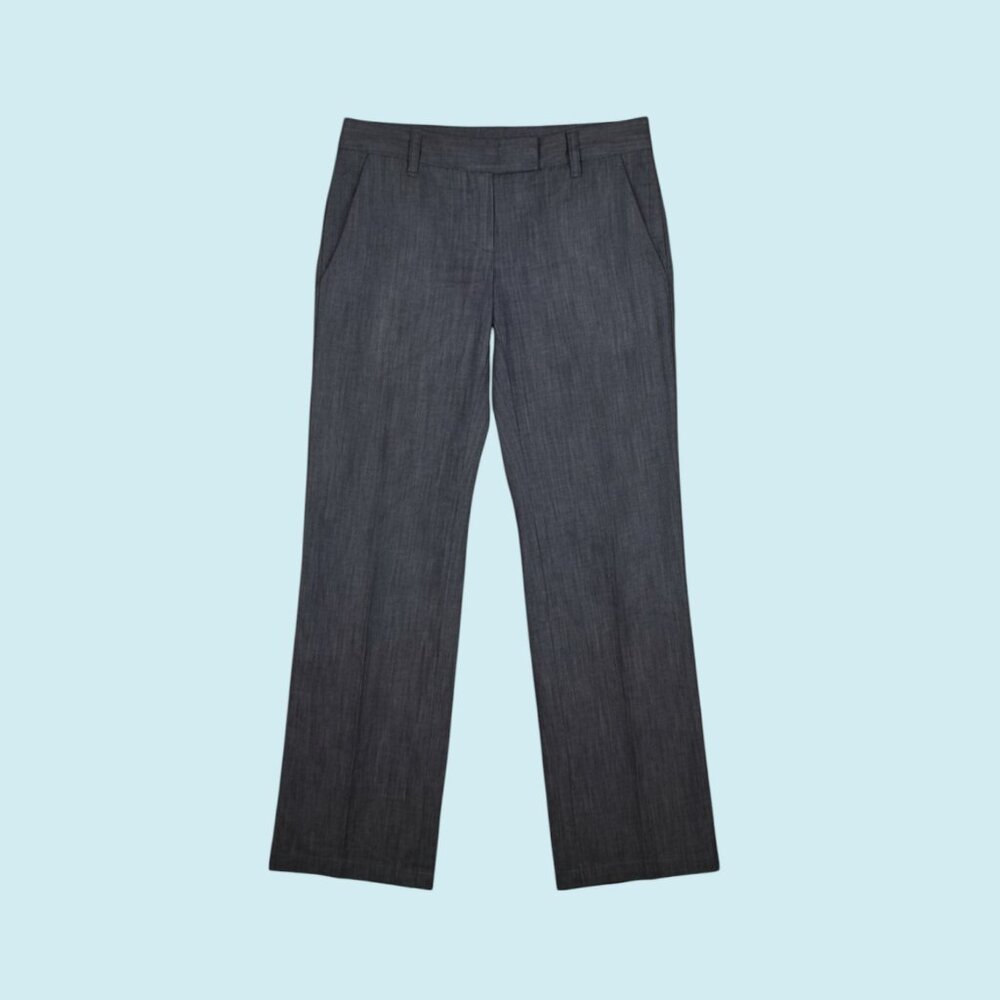Theory Pants Women's Size 0 Gray Chambray Denim Low Rise Straight Leg Trousers